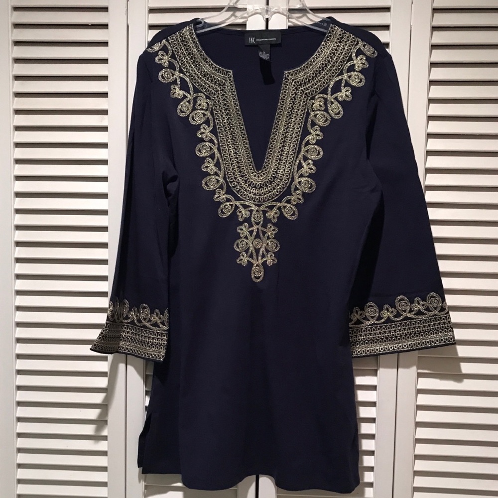 INC 3/4 Sleeve Tunic Embroidered Size M